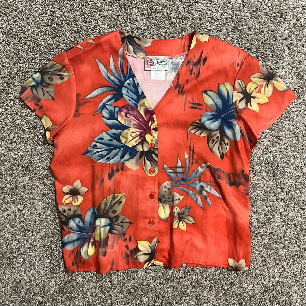 Hilo Hattie Reddish Orange Floral top and skirt set size size medium - Picture 3 of 14